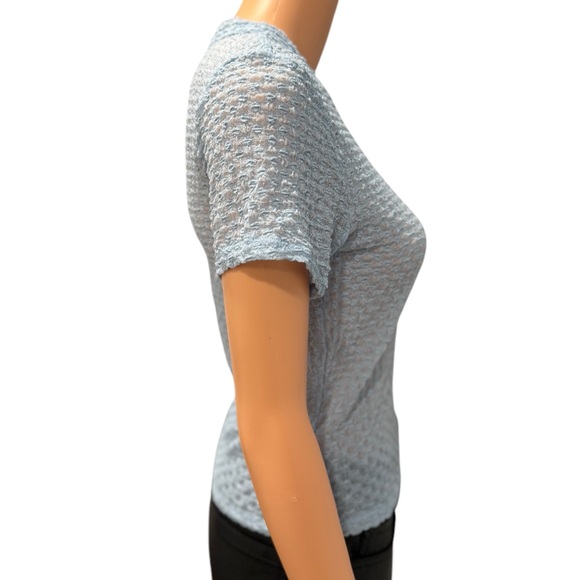 HOUSE OF HARLOW 1960 Blouse Short Sleeve Lightweight Semi-Sheer Blue NWT Small - Picture 4 of 7